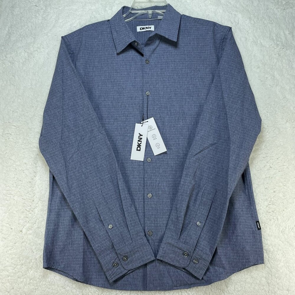 DKNY Shirt Mens Size M Medium Blue Heather Long Sleeve Stretch UPF30 NWT